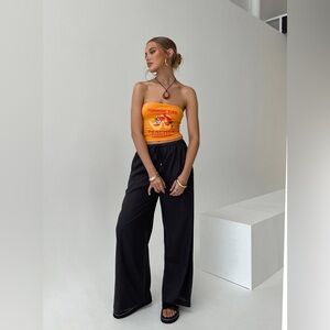 Princess Polly OGILVIE LINEN BLEND PANTS BLACK